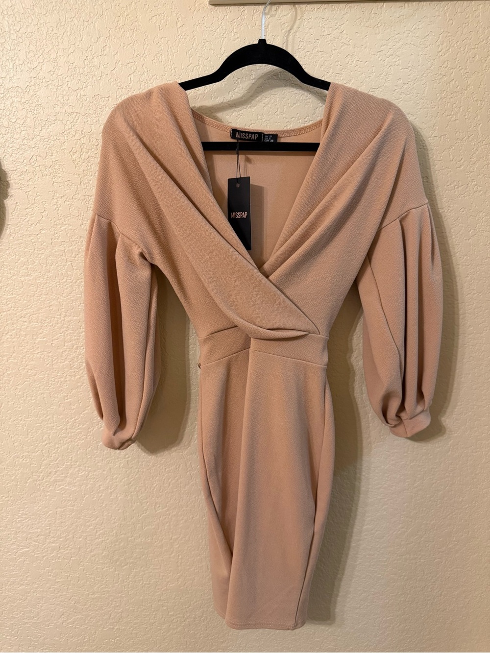 Misspap Blush Pink Wrap Mini Dress Balloon Sleeve NWT Size 6